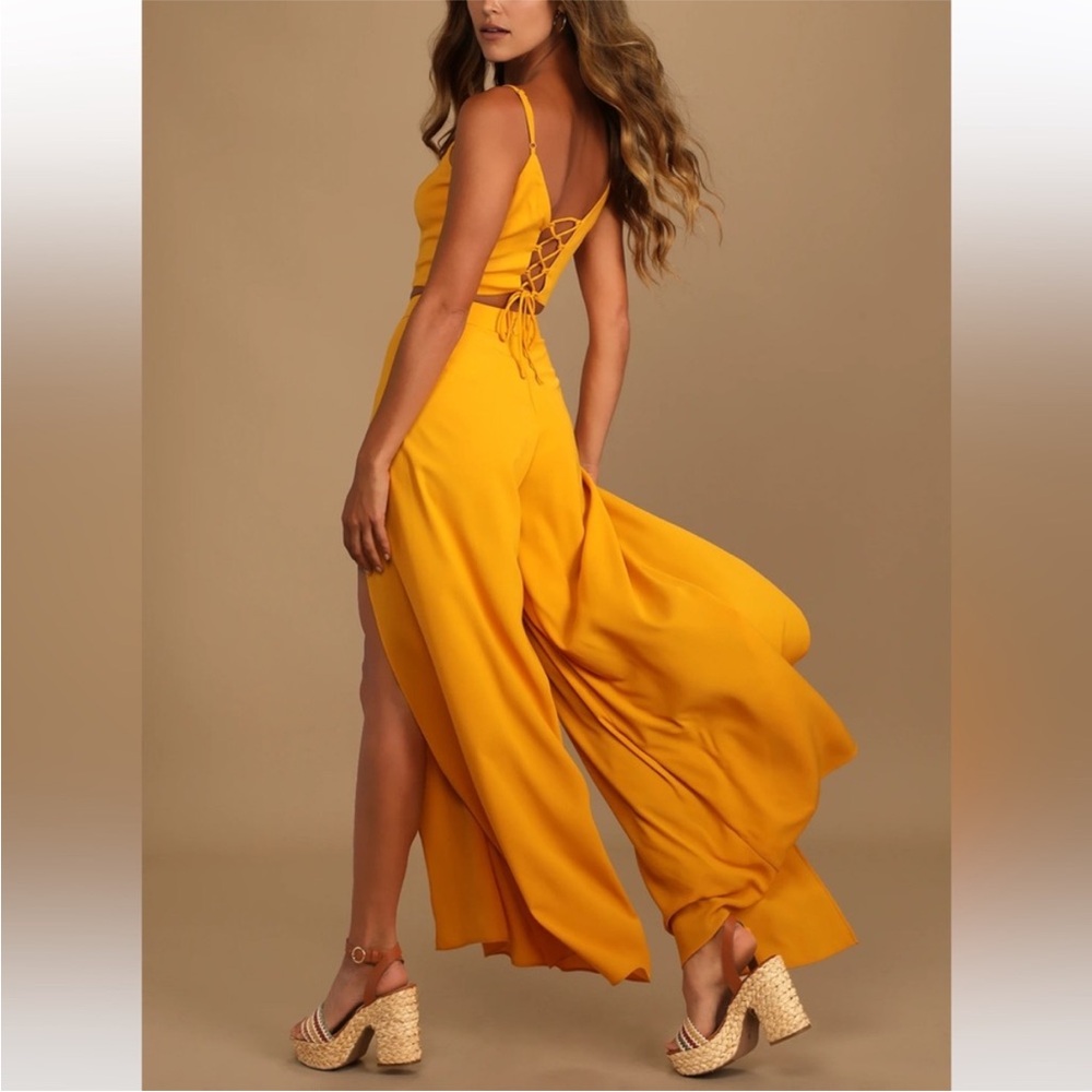 NWT Lulus Out Tonight Mustard Yellow Wide Leg Two Piece Set Size XXL - Picture 6 of 6